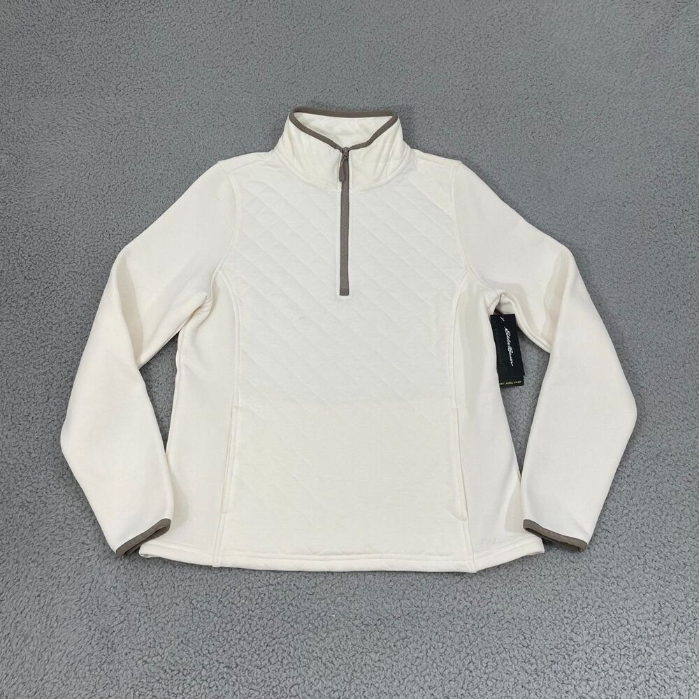 Eddie Bauer Bay Laurel 1/4 Zip Women S Coconut Milk Fleece Quilt Pullover NWT